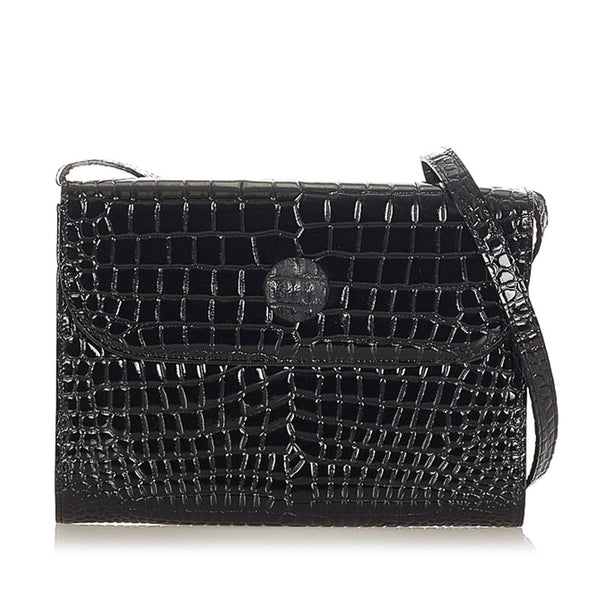 イヴ サンローラン ブラック エナメル 型押し ショルダーバッグ レディース YVES SAINT LAURENT 【中古】