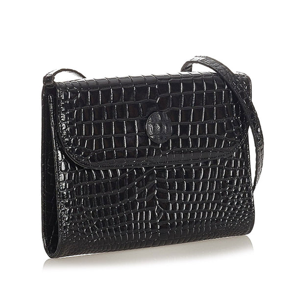 イヴ サンローラン ブラック エナメル 型押し ショルダーバッグ レディース YVES SAINT LAURENT 【中古】