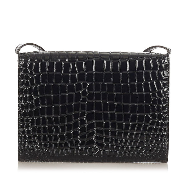 イヴ サンローラン ブラック エナメル 型押し ショルダーバッグ レディース YVES SAINT LAURENT 【中古】