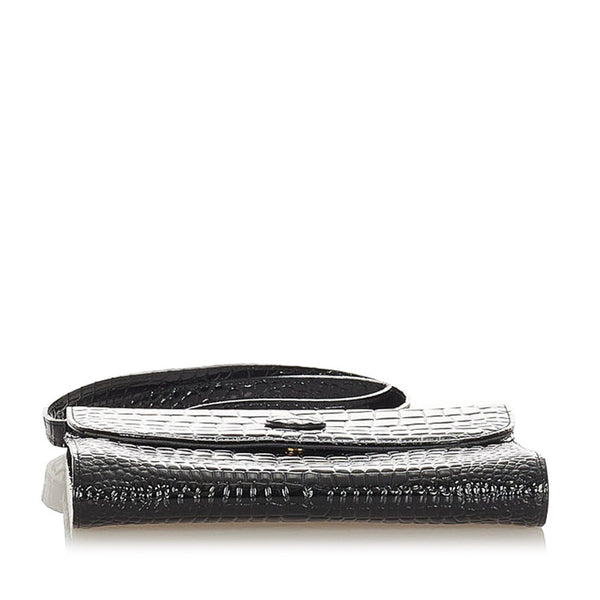 イヴ サンローラン ブラック エナメル 型押し ショルダーバッグ レディース YVES SAINT LAURENT 【中古】