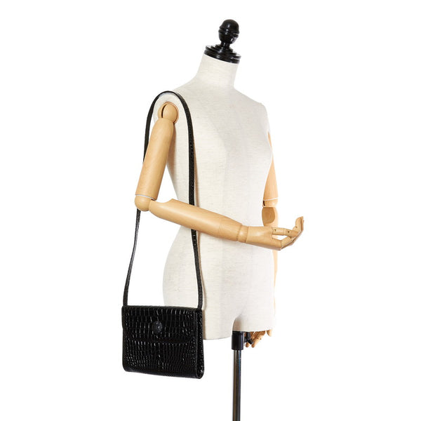 イヴ サンローラン ブラック エナメル 型押し ショルダーバッグ レディース YVES SAINT LAURENT 【中古】