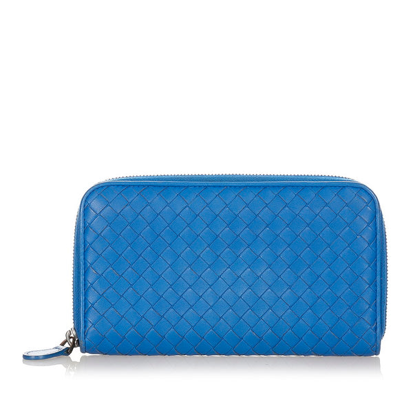 ボッテガヴェネタ イントレチャート 長財布 ブルー レザー レディース BOTTEGAVENETA 【中古】
