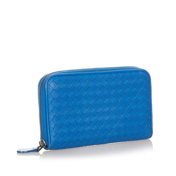 ボッテガヴェネタ イントレチャート 長財布 ブルー レザー レディース BOTTEGAVENETA 【中古】