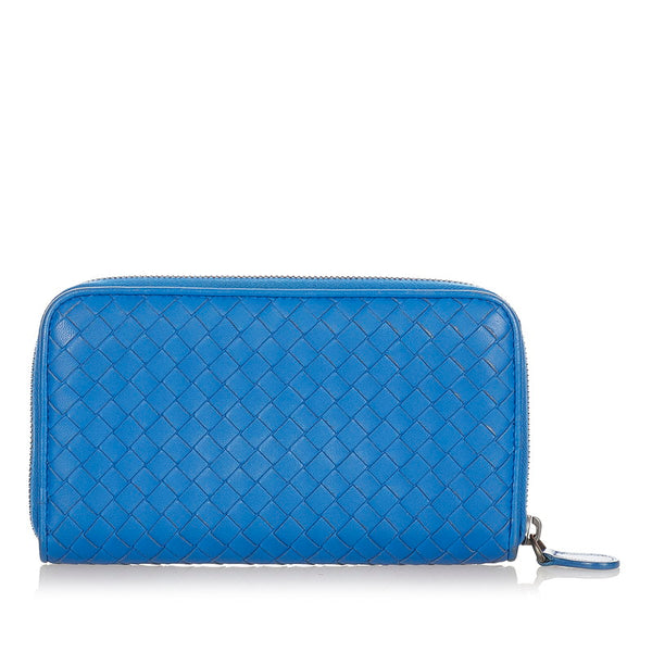 ボッテガヴェネタ イントレチャート 長財布 ブルー レザー レディース BOTTEGAVENETA 【中古】