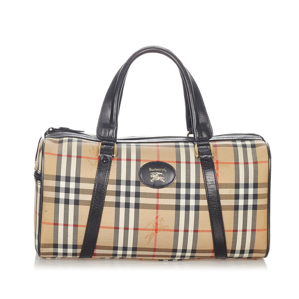 バーバリー ノバチェック ベージュ キャンバス ボストンバッグ レディース BURBERRY 【中古】
