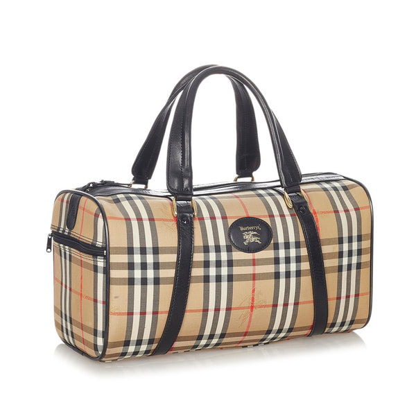バーバリー ノバチェック ベージュ キャンバス ボストンバッグ レディース BURBERRY 【中古】