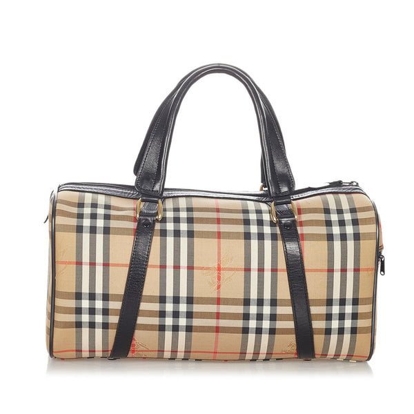 バーバリー ノバチェック ベージュ キャンバス ボストンバッグ レディース BURBERRY 【中古】