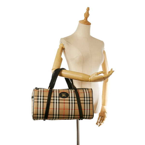 バーバリー ノバチェック ベージュ キャンバス ボストンバッグ レディース BURBERRY 【中古】