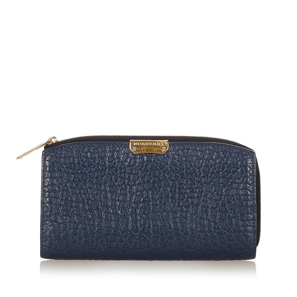 バーバリー ロンドン ネイビー レザー 長財布 メンズ BURBERRY 【中古】