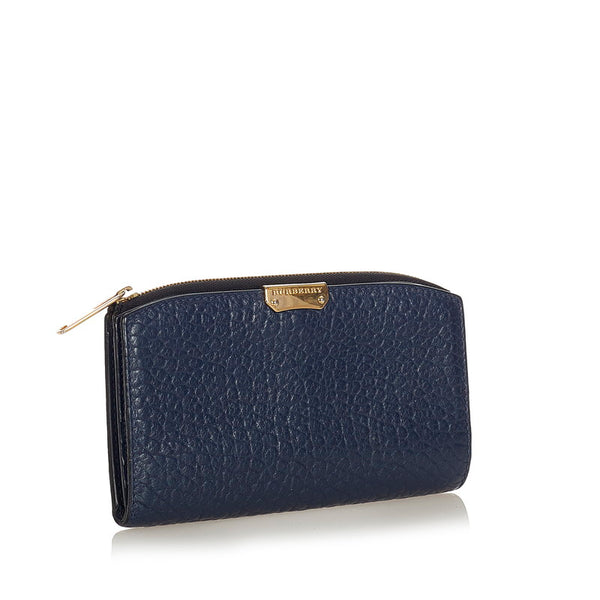 バーバリー ロンドン ネイビー レザー 長財布 メンズ BURBERRY 【中古】