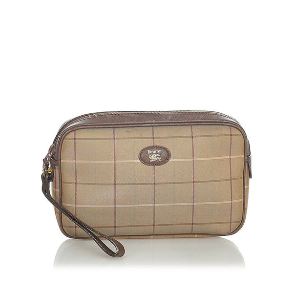 バーバリー チェック セカンドバッグ カーキ キャンバス レザー メンズ BURBERRY 【中古】