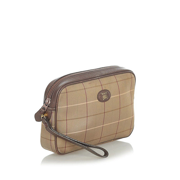 バーバリー チェック セカンドバッグ カーキ キャンバス レザー メンズ BURBERRY 【中古】