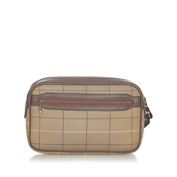 バーバリー チェック セカンドバッグ カーキ キャンバス レザー メンズ BURBERRY 【中古】