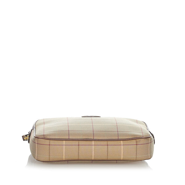 バーバリー チェック セカンドバッグ カーキ キャンバス レザー メンズ BURBERRY 【中古】