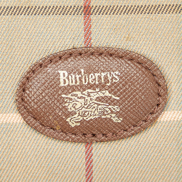 バーバリー チェック セカンドバッグ カーキ キャンバス レザー メンズ BURBERRY 【中古】