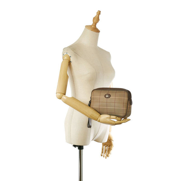 バーバリー チェック セカンドバッグ カーキ キャンバス レザー メンズ BURBERRY 【中古】