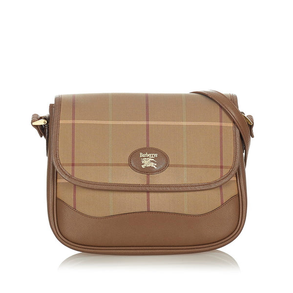 バーバリー ノバチェック カーキ ベージュ キャンバス レザー ショルダーバッグ レディース BURBERRY 【中古】