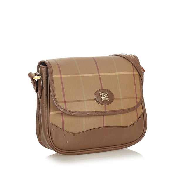 バーバリー ノバチェック カーキ ベージュ キャンバス レザー ショルダーバッグ レディース BURBERRY 【中古】
