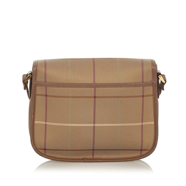 バーバリー ノバチェック カーキ ベージュ キャンバス レザー ショルダーバッグ レディース BURBERRY 【中古】