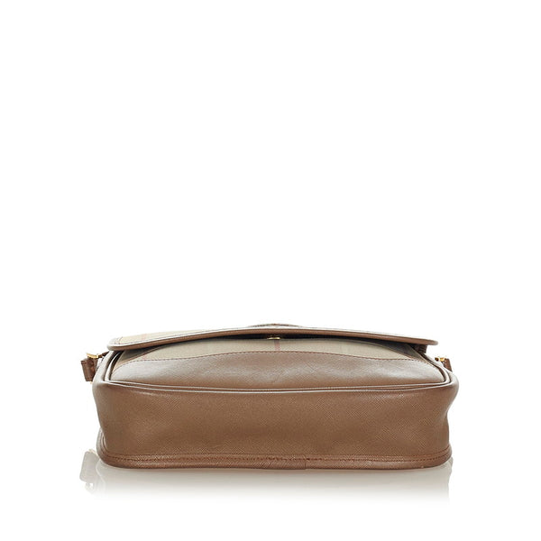 バーバリー ノバチェック カーキ ベージュ キャンバス レザー ショルダーバッグ レディース BURBERRY 【中古】