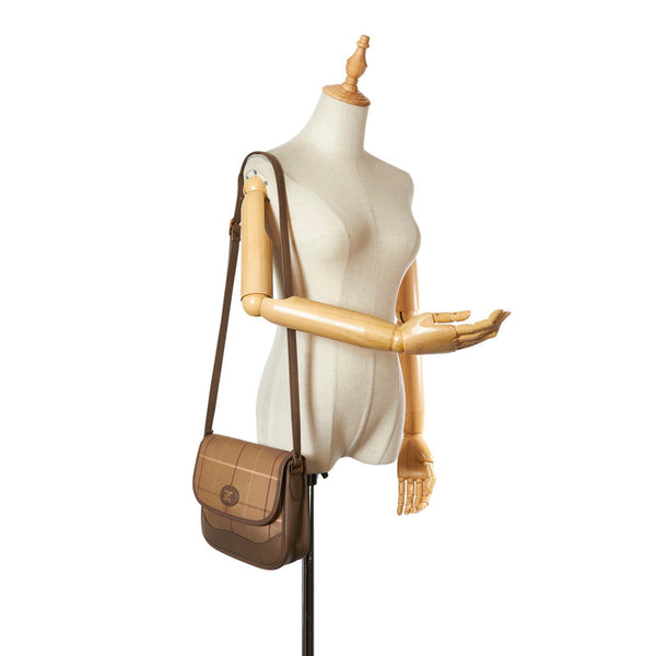 バーバリー ノバチェック カーキ ベージュ キャンバス レザー ショルダーバッグ レディース BURBERRY 【中古】