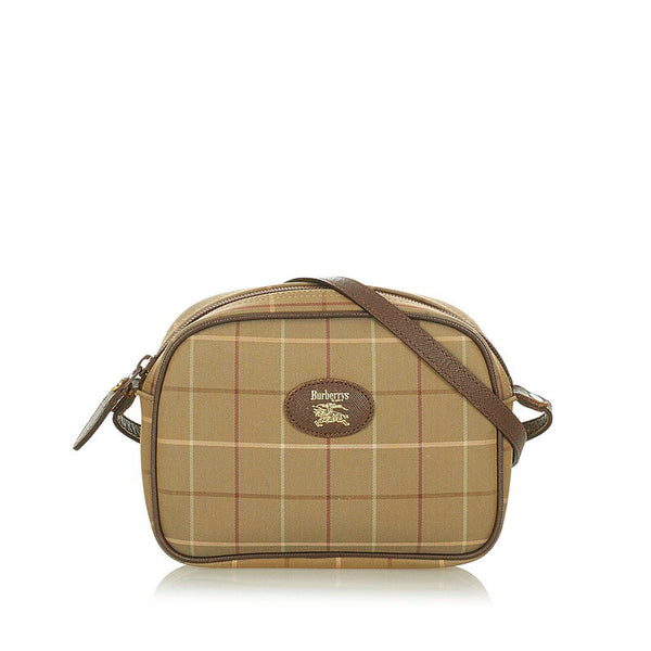 バーバリー カーキ ブラウン キャンバス レザー ショルダーバッグ レディース BURBERRY 【中古】