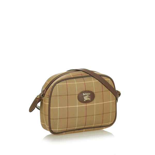バーバリー カーキ ブラウン キャンバス レザー ショルダーバッグ レディース BURBERRY 【中古】