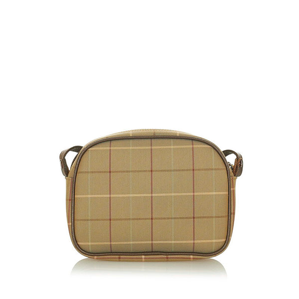 バーバリー カーキ ブラウン キャンバス レザー ショルダーバッグ レディース BURBERRY 【中古】