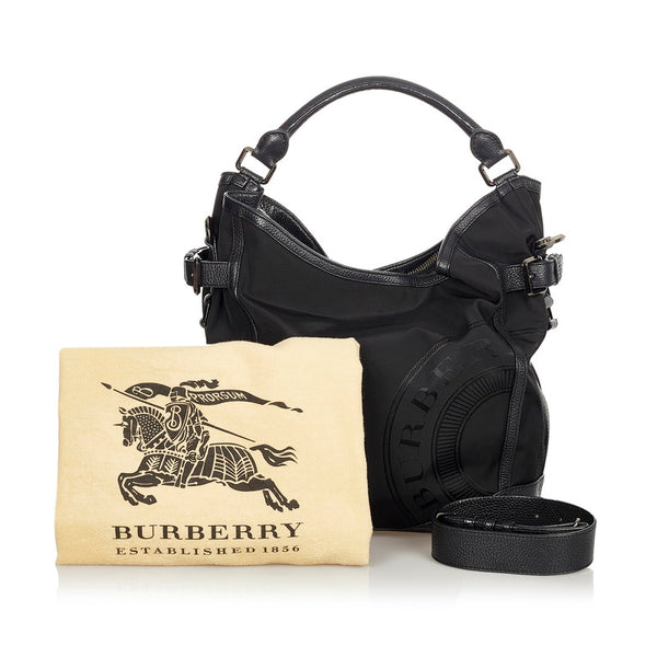 バーバリー ブラック ナイロン レザー ショルダーバッグ レディース BURBERRY 【中古】