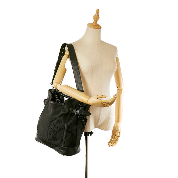 バーバリー ブラック ナイロン レザー ショルダーバッグ レディース BURBERRY 【中古】