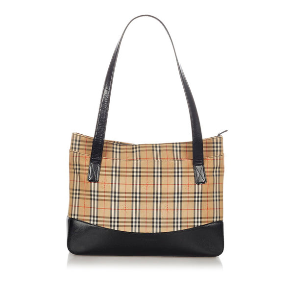バーバリー ノバチェック ベージュ ブラウン キャンバス レザー トートバッグ レディース BURBERRY 【中古】