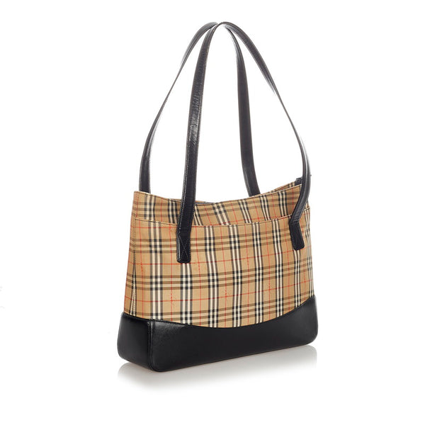 バーバリー ノバチェック ベージュ ブラウン キャンバス レザー トートバッグ レディース BURBERRY 【中古】