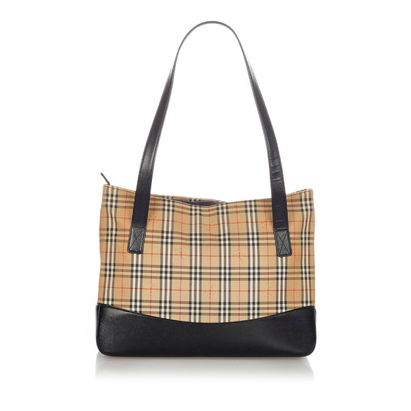 バーバリー ノバチェック ベージュ ブラウン キャンバス レザー トートバッグ レディース BURBERRY 【中古】