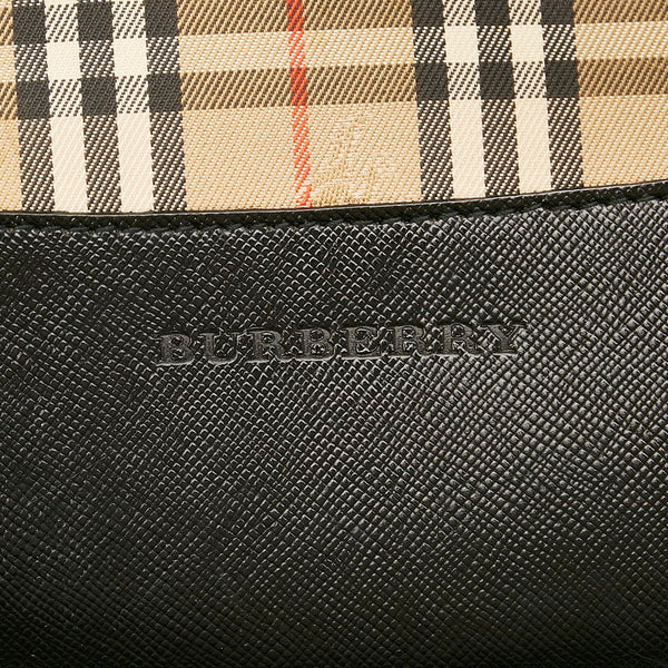 バーバリー ノバチェック ベージュ ブラウン キャンバス レザー トートバッグ レディース BURBERRY 【中古】