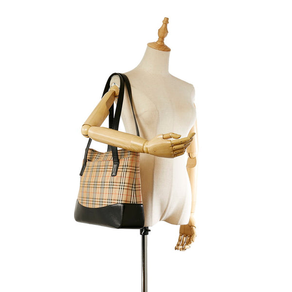 バーバリー ノバチェック ベージュ ブラウン キャンバス レザー トートバッグ レディース BURBERRY 【中古】