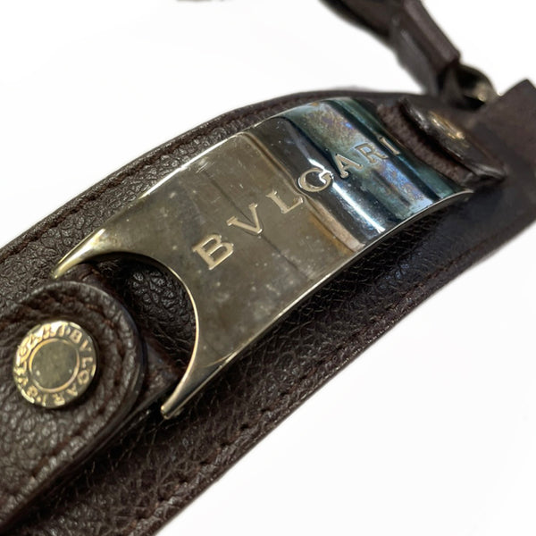 ブルガリ ロゴマニア ブラウン キャンバス レザー ワンショルダー レディース BVLGARI 【中古】