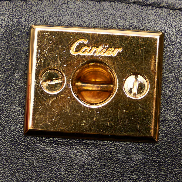 カルティエ ブラック レザー ハンドバッグ レディース CARTIER 【中古】