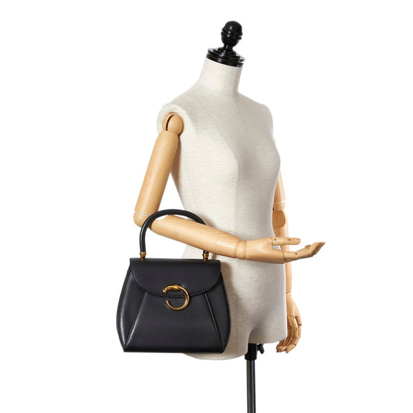 カルティエ ブラック レザー ハンドバッグ レディース CARTIER 【中古】