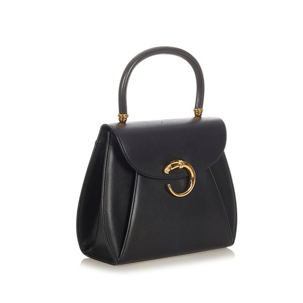 カルティエ ブラック レザー ハンドバッグ レディース CARTIER 【中古】