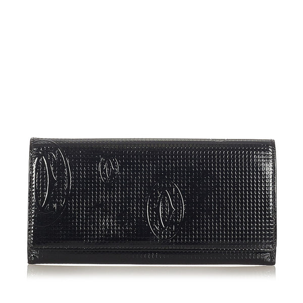 カルティエ ブラック エナメル 長財布 レディース CARTIER 【中古】