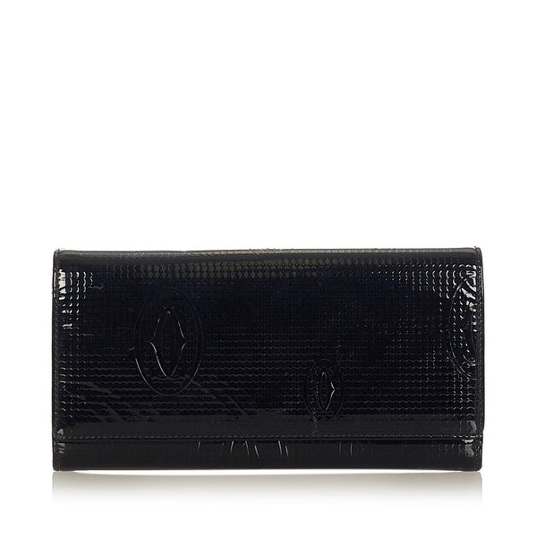 カルティエ ハッピーバースデー 長財布 ブラック PVC レザー レディース CARTIER 【中古】