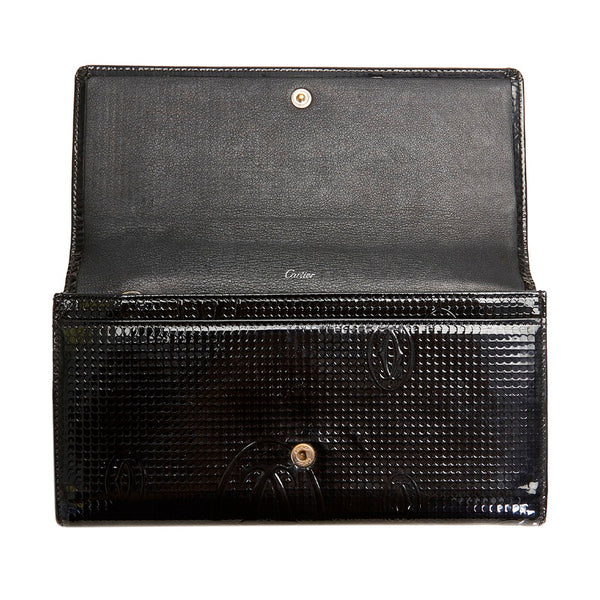 カルティエ ハッピーバースデー 長財布 ブラック PVC レザー レディース CARTIER 【中古】