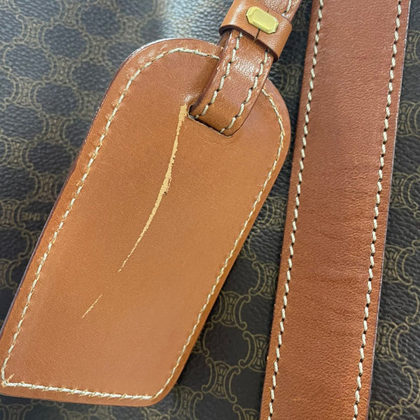 セリーヌ マカダム ブラウン PVC レザー ボストンバッグ トラベルバッグ レディース CELINE 【中古】
