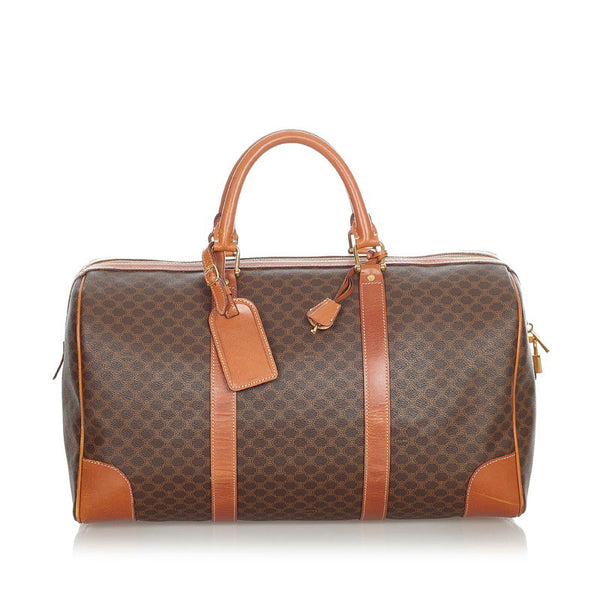 セリーヌ マカダム ブラウン PVC レザー ボストンバッグ トラベルバッグ レディース CELINE 【中古】