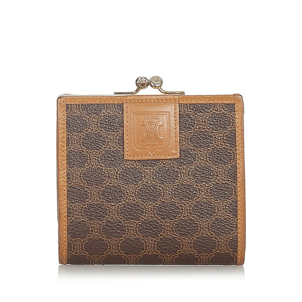 セリーヌ マカダム ブラウン PVC レザー 二つ折り財布 レディース CELINE 【中古】