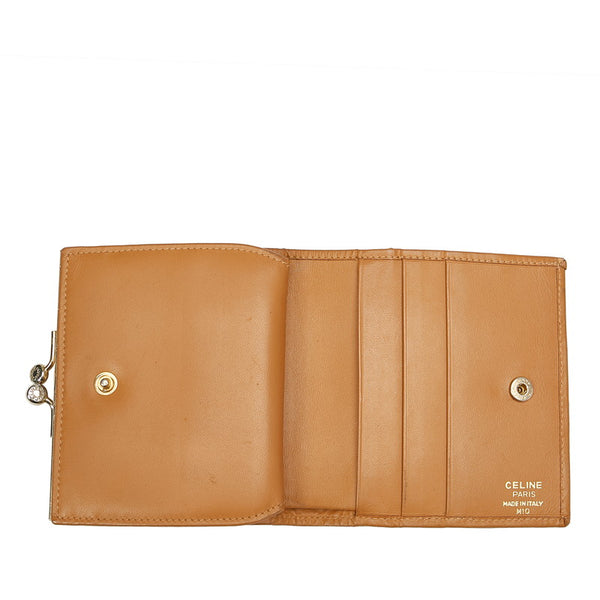 セリーヌ マカダム ブラウン PVC レザー 二つ折り財布 レディース CELINE 【中古】