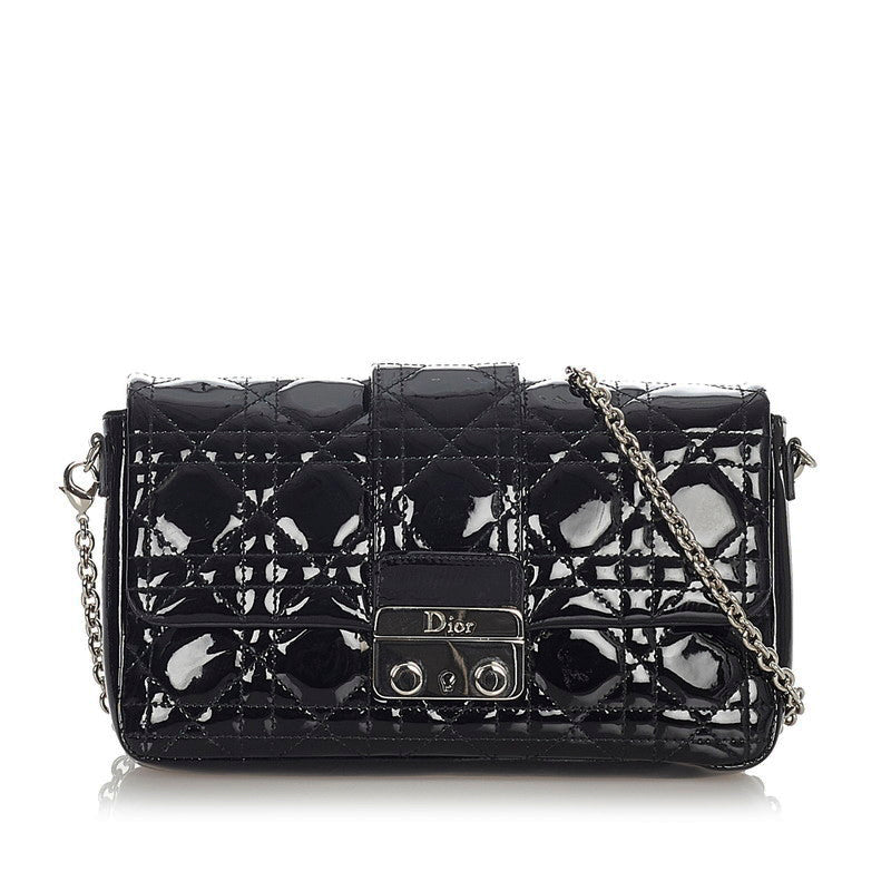 クリスチャンディオール ニューロック ブラック パテントレザー チェーン ショルダーバッグ レディース Christian Dior 【中古】