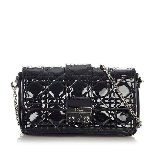 クリスチャンディオール ニューロック ブラック パテントレザー チェーン ショルダーバッグ レディース Christian Dior 【中古】