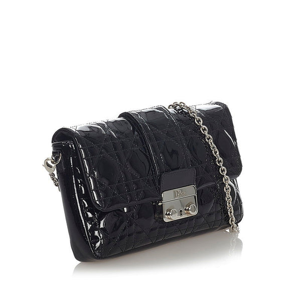 クリスチャンディオール ニューロック ブラック パテントレザー チェーン ショルダーバッグ レディース Christian Dior 【中古】