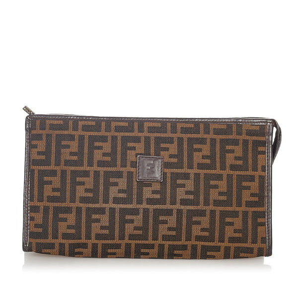 フェンディ ズッカ 7VA433 ブラウン イエロー キャンバス クラッチバッグ レディース FENDI 【中古】